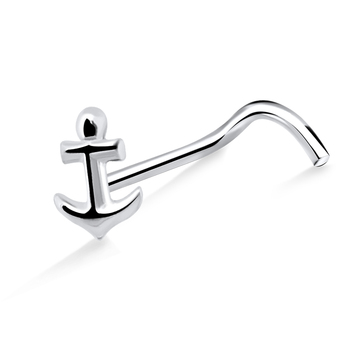 Anchor Shaped Silver Curved Nose Stud NSKB-850
